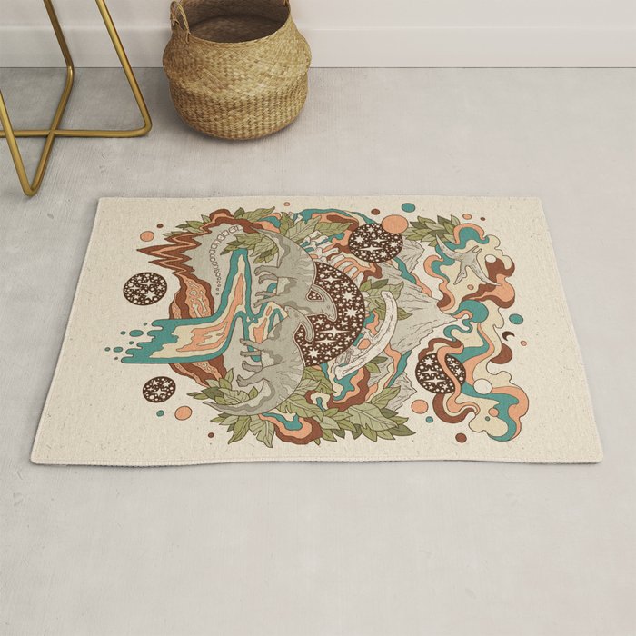 Lost Portal: Parasaurolophus | Retro Rainbow Palette | Dinosaur Science Fiction Art Rug Gallery Image 1