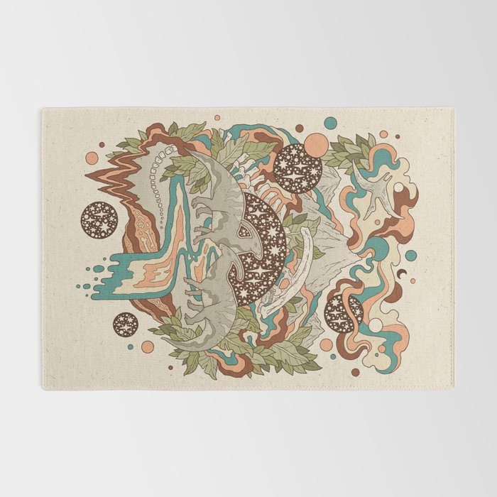 Lost Portal: Parasaurolophus | Retro Rainbow Palette | Dinosaur Science Fiction Art Rug Gallery Image 2