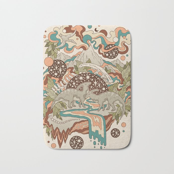 Lost Portal: Parasaurolophus | Retro Rainbow Palette | Dinosaur Science Fiction Art Bath Mat Gallery Image 1