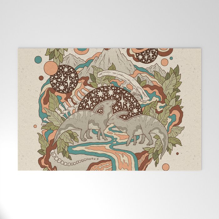 Lost Portal: Parasaurolophus | Retro Rainbow Palette | Dinosaur Science Fiction Art Welcome Mat Gallery Image 1