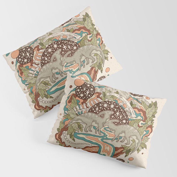 Lost Portal: Parasaurolophus | Retro Rainbow Palette | Dinosaur Science Fiction Art Pillow Sham Gallery Image 1