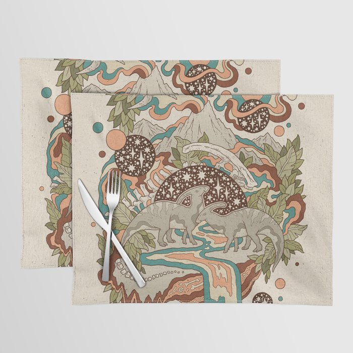 Lost Portal: Parasaurolophus | Retro Rainbow Palette | Dinosaur Science Fiction Art Placemat Gallery Image 1