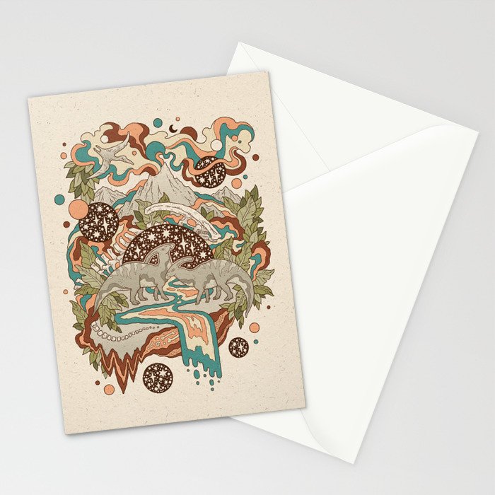 Lost Portal: Parasaurolophus | Retro Rainbow Palette | Dinosaur Science Fiction Art Stationery Card Gallery Image 2