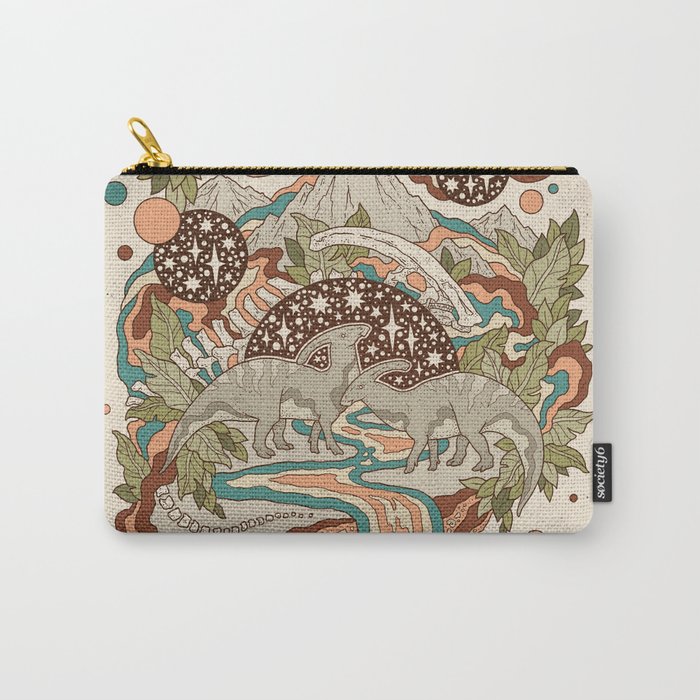Lost Portal: Parasaurolophus | Retro Rainbow Palette | Dinosaur Science Fiction Art Carry All Pouch Gallery Image 1