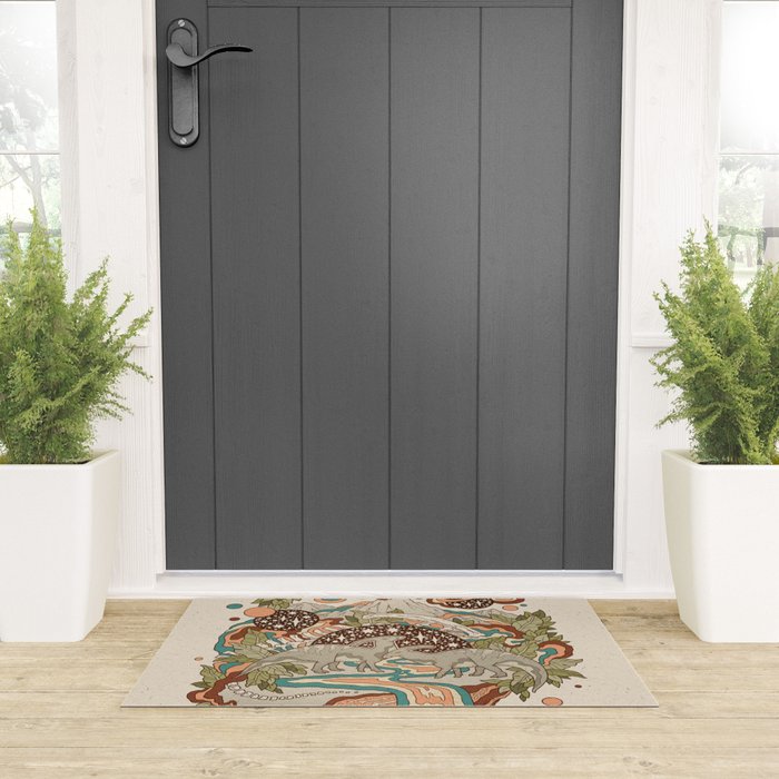Lost Portal: Parasaurolophus | Retro Rainbow Palette | Dinosaur Science Fiction Art Welcome Mat Gallery Image 3
