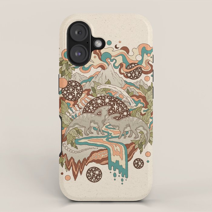 Lost Portal: Parasaurolophus | Retro Rainbow Palette | Dinosaur Science Fiction Art iPhone Case Gallery Image 1