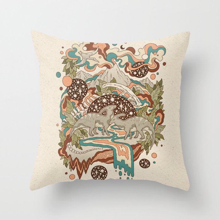 Lost Portal: Parasaurolophus | Retro Rainbow Palette | Dinosaur Science Fiction Art Throw Pillow Gallery Image 6