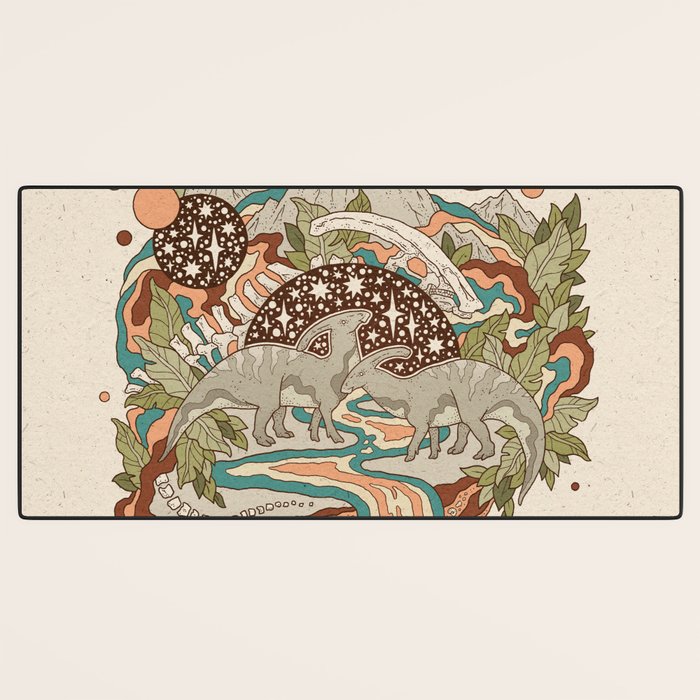 Lost Portal: Parasaurolophus | Retro Rainbow Palette | Dinosaur Science Fiction Art Desk Mat Gallery Image 3