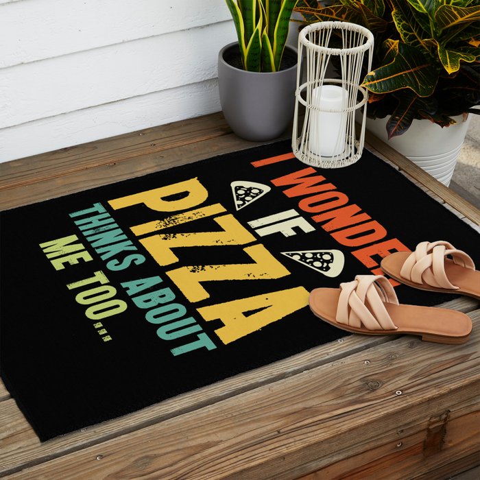 Funny I Wonder If Pizza Thinks About Me Too Outdoor Rug Gallery Image 2