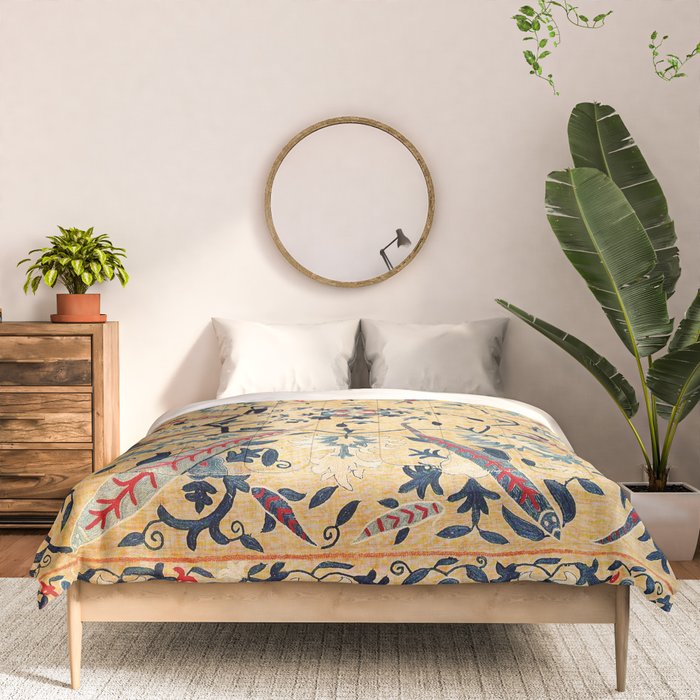 Kermina  Suzani  Antique Uzbekistan Embroidery Print Comforter Gallery Image 3