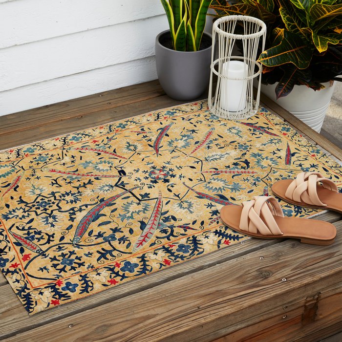 Kermina  Suzani  Antique Uzbekistan Embroidery Print Outdoor Rug Gallery Image 2