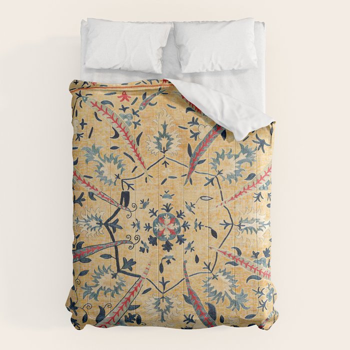 Kermina  Suzani  Antique Uzbekistan Embroidery Print Comforter Gallery Image 6