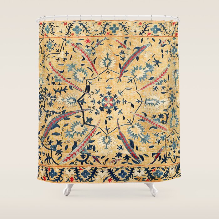 Kermina  Suzani  Antique Uzbekistan Embroidery Print Shower Curtain Gallery Image 1