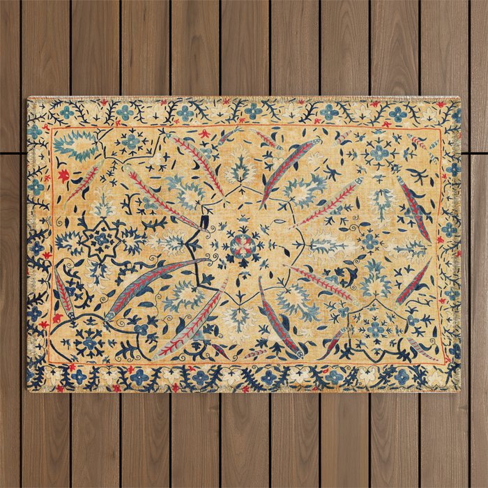 Kermina  Suzani  Antique Uzbekistan Embroidery Print Outdoor Rug Gallery Image 1