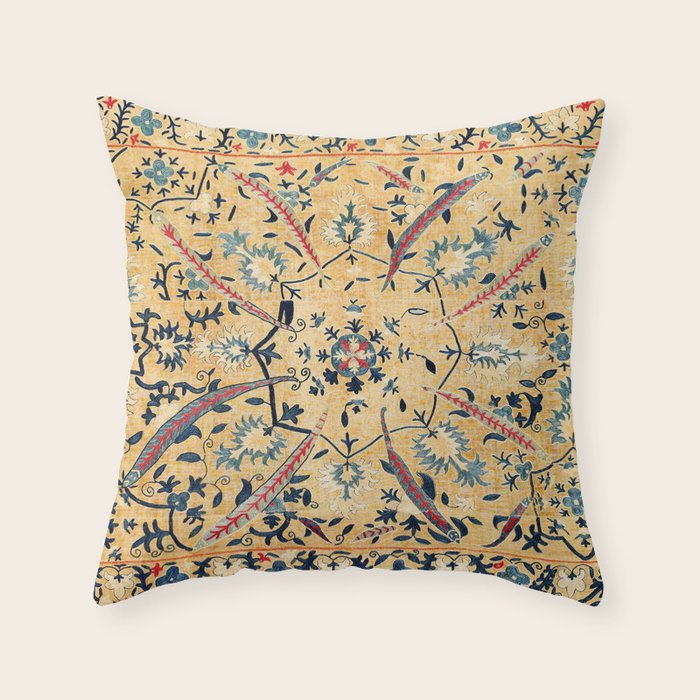 Kermina  Suzani  Antique Uzbekistan Embroidery Print Throw Pillow Gallery Image 1