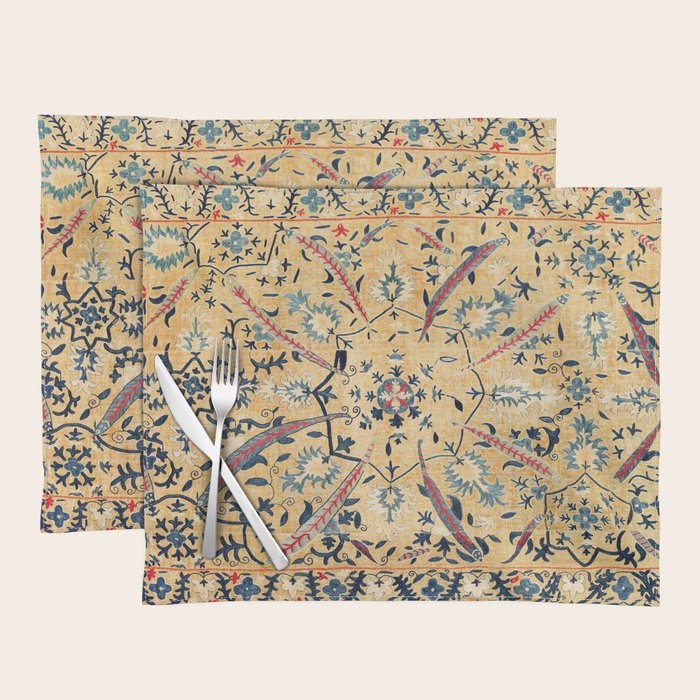 Kermina  Suzani  Antique Uzbekistan Embroidery Print Placemat Gallery Image 1
