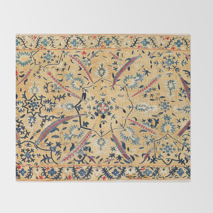 Kermina  Suzani  Antique Uzbekistan Embroidery Print Throw Blanket Gallery Image 2