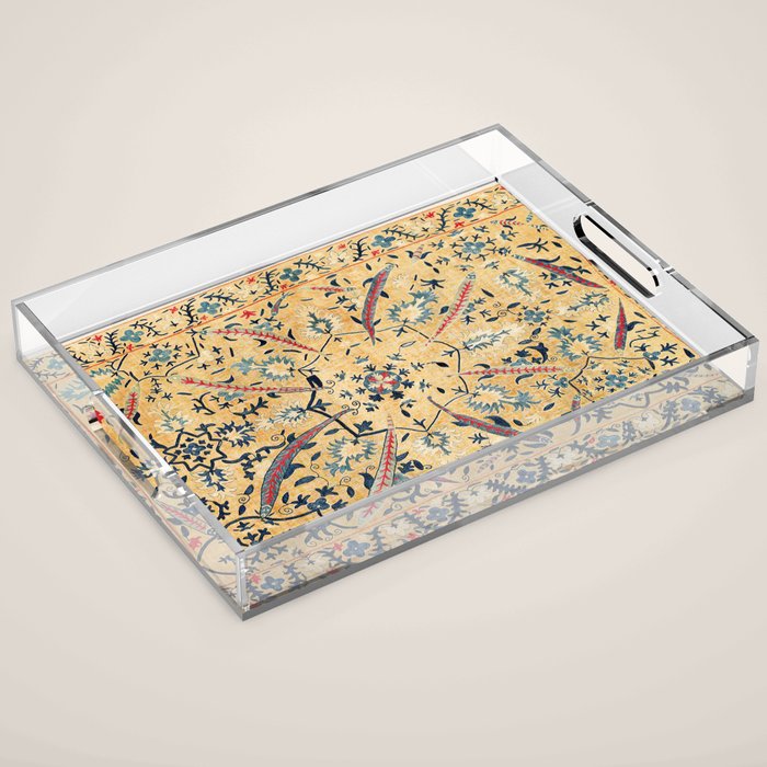 Kermina  Suzani  Antique Uzbekistan Embroidery Print Acrylic Tray Gallery Image 1