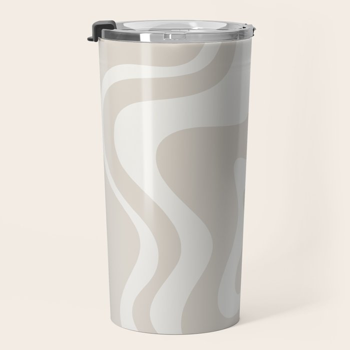 Liquid Swirl Contemporary Abstract Pattern in Mushroom Cream Travel Mug Gallery Image 3