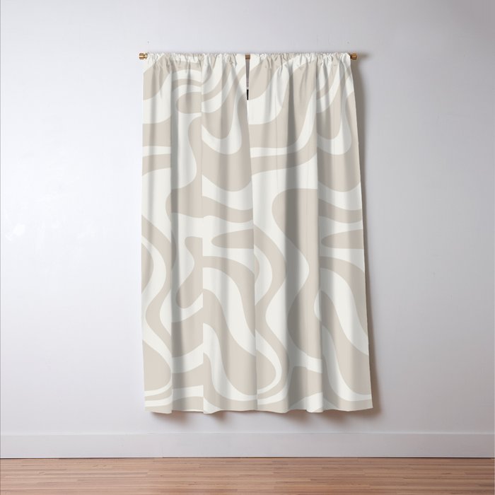 Liquid Swirl Contemporary Abstract Pattern in Mushroom Cream Window Curtain Gallery Image 3