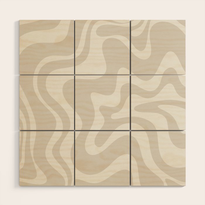 Liquid Swirl Contemporary Abstract Pattern in Mushroom Cream Wood Wall Art Gallery Image 1