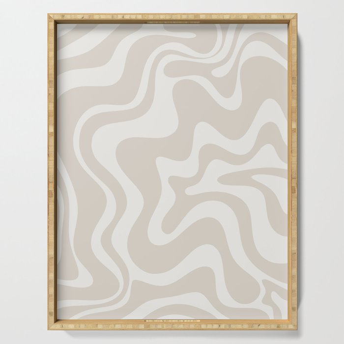 Liquid Swirl Contemporary Abstract Pattern in Mushroom Cream Serving Tray Gallery Image 1