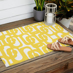 Mid Century Modern Loops Pattern in Yellow and White Outdoor Rug Gallery Image 2