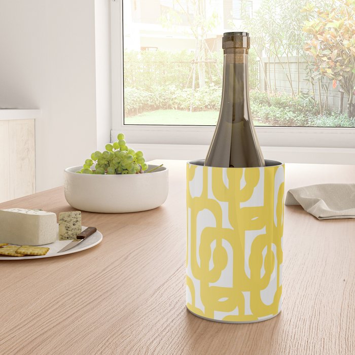 Mid Century Modern Loops Pattern in Yellow and White Wine Chiller Gallery Image 4