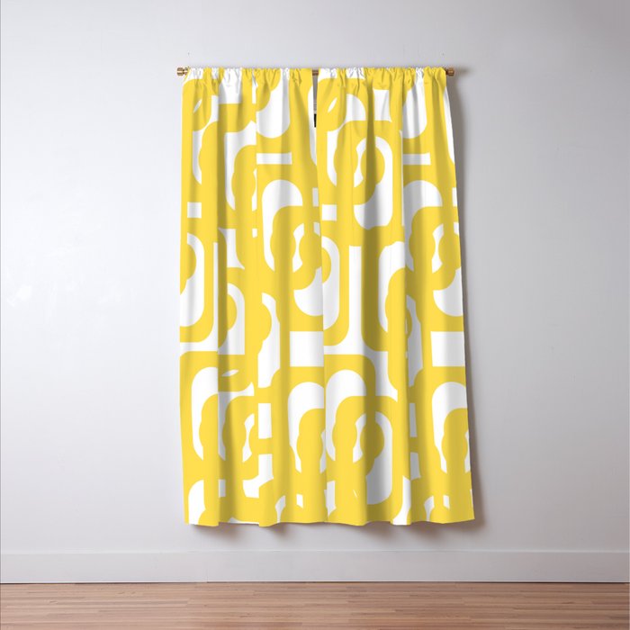 Mid Century Modern Loops Pattern in Yellow and White Window Curtain Gallery Image 3