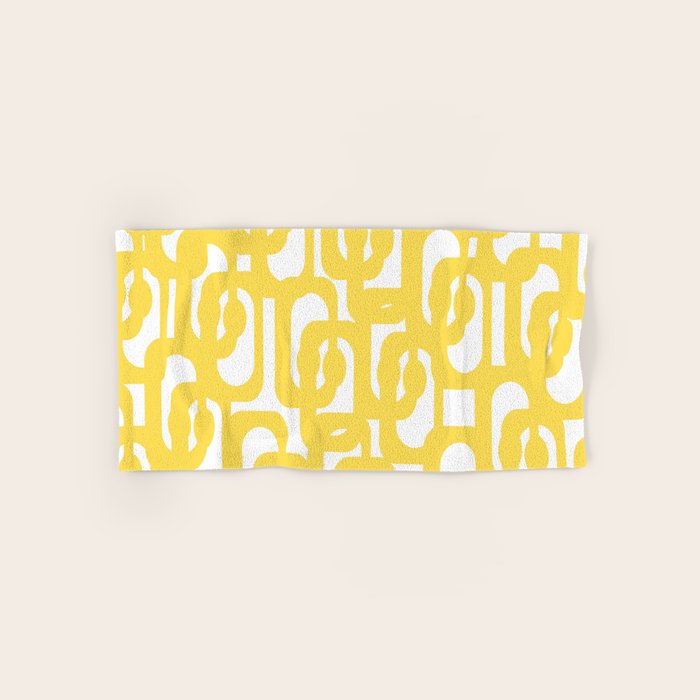 Mid Century Modern Loops Pattern in Yellow and White Bath Towel Gallery Image 1