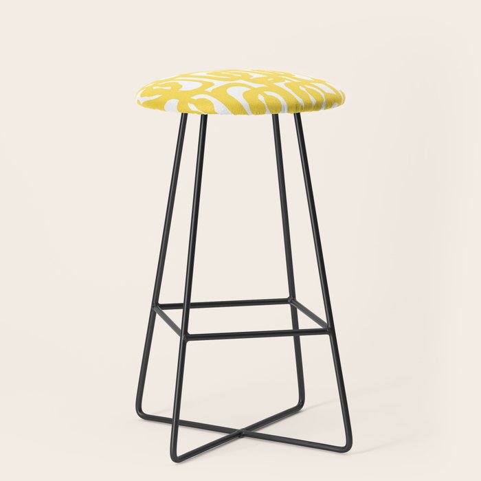 Mid Century Modern Loops Pattern in Yellow and White Stool Gallery Image 1