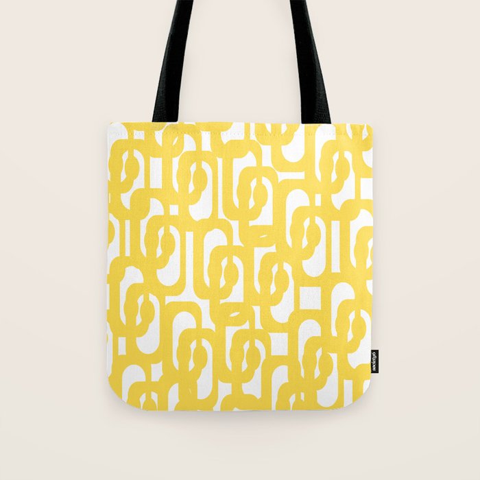 Mid Century Modern Loops Pattern in Yellow and White Tote Bag Gallery Image 1