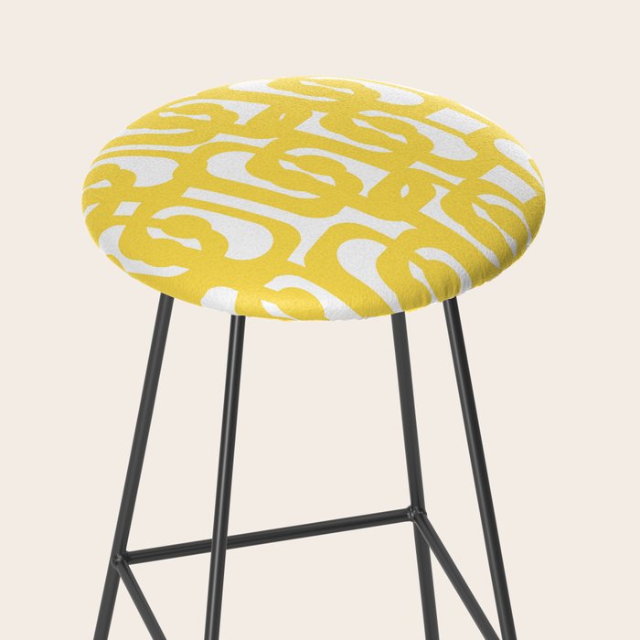 Mid Century Modern Loops Pattern in Yellow and White Stool Gallery Image 2