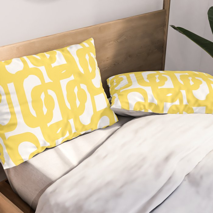 Mid Century Modern Loops Pattern in Yellow and White Pillow Sham Gallery Image 2