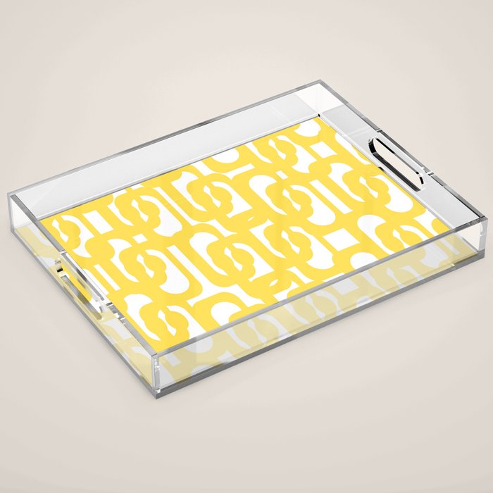 Mid Century Modern Loops Pattern in Yellow and White Acrylic Tray Gallery Image 1