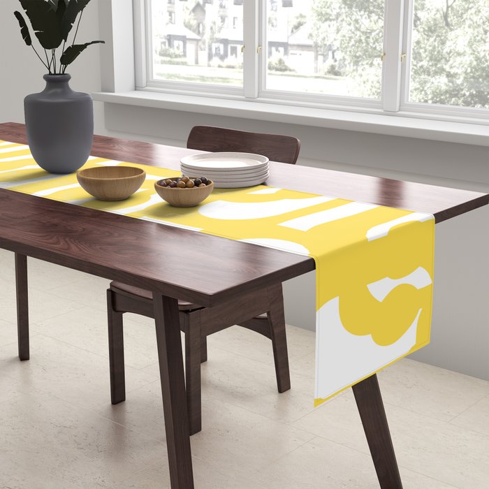 Mid Century Modern Loops Pattern in Yellow and White Table Runner Gallery Image 2