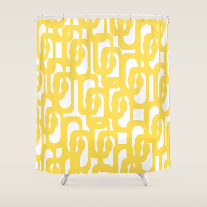 Mid Century Modern Loops Pattern in Yellow and White Shower Curtain Gallery Image 1