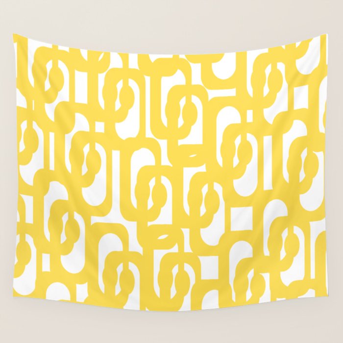 Mid Century Modern Loops Pattern in Yellow and White Wall Tapestry Gallery Image 1