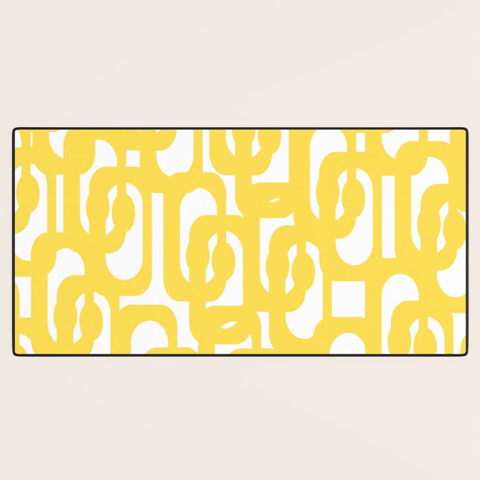 Mid Century Modern Loops Pattern in Yellow and White Desk Mat Gallery Image 3