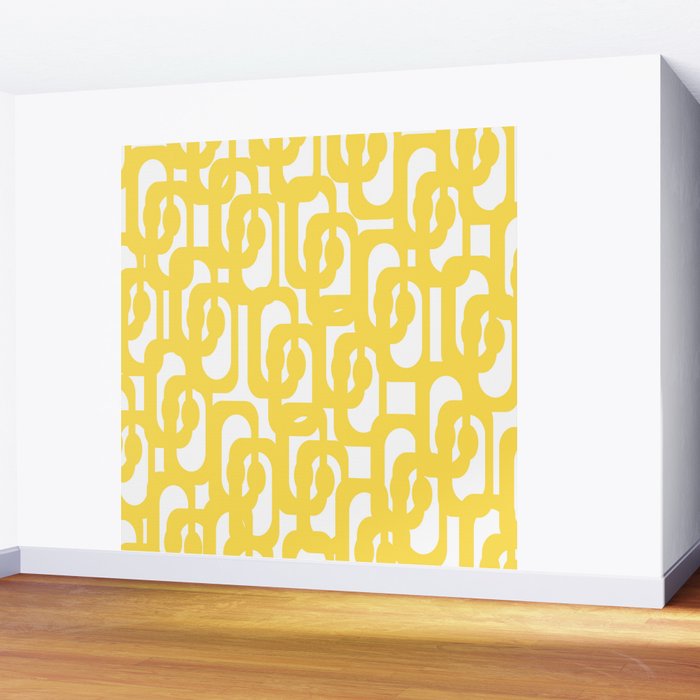 Mid Century Modern Loops Pattern in Yellow and White Wall Mural Gallery Image 2