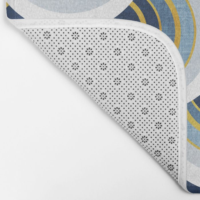 Art deco scallop elegance // blue geometric shapes golden textured lines Bath Mat Gallery Image 2