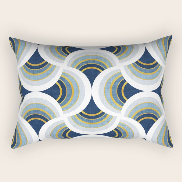 Art deco scallop elegance // blue geometric shapes golden textured lines Rectangular Pillow Gallery Image 1