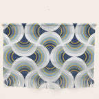 Art deco scallop elegance // blue geometric shapes golden textured lines Wall Hanging Gallery Image 1