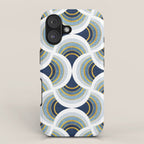 Art deco scallop elegance // blue geometric shapes golden textured lines iPhone Case Gallery Image 1