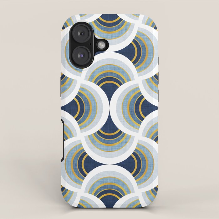 Art deco scallop elegance // blue geometric shapes golden textured lines iPhone Case Gallery Image 1