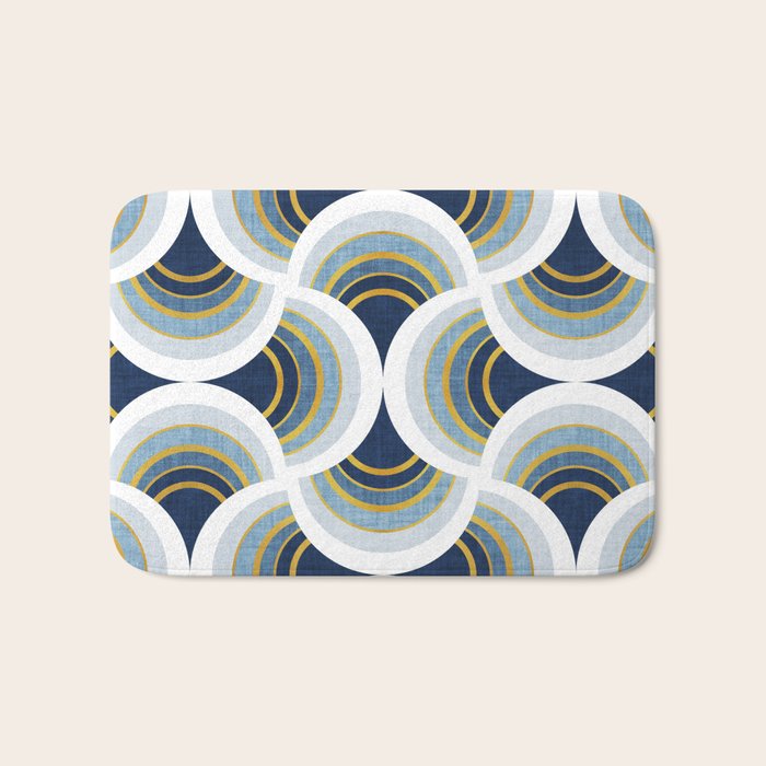 Art deco scallop elegance // blue geometric shapes golden textured lines Bath Mat Gallery Image 1