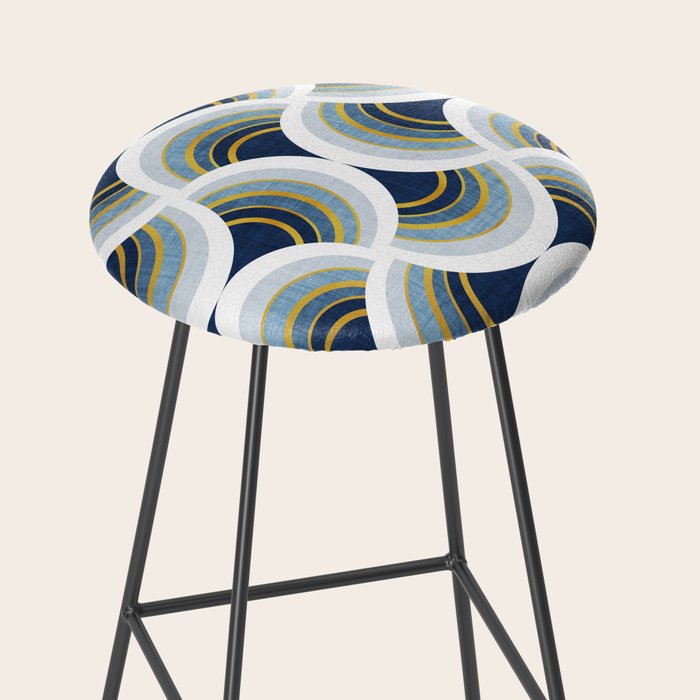 Art deco scallop elegance // blue geometric shapes golden textured lines Stool Gallery Image 2