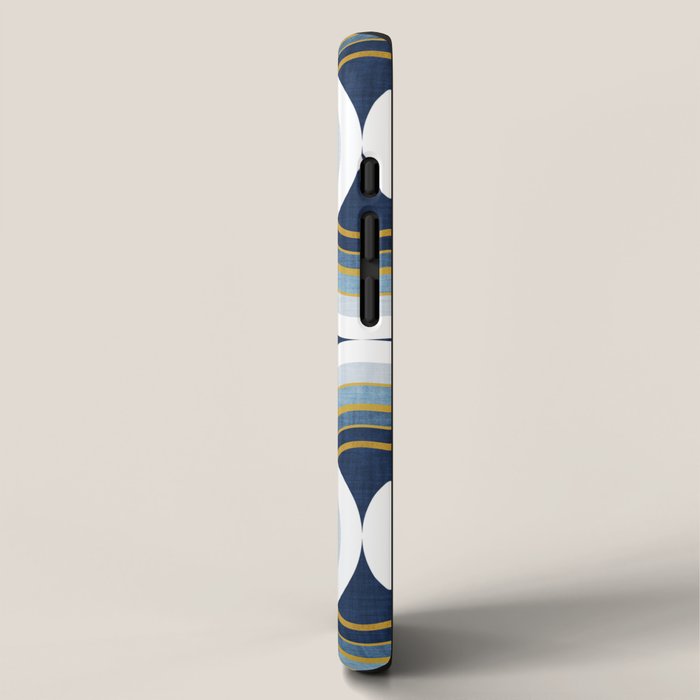 Art deco scallop elegance // blue geometric shapes golden textured lines iPhone Case Gallery Image 2