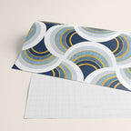 Art deco scallop elegance // blue geometric shapes golden textured lines Wrapping Paper Gallery Image 2