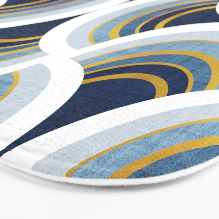 Art deco scallop elegance // blue geometric shapes golden textured lines Bath Mat Gallery Image 3